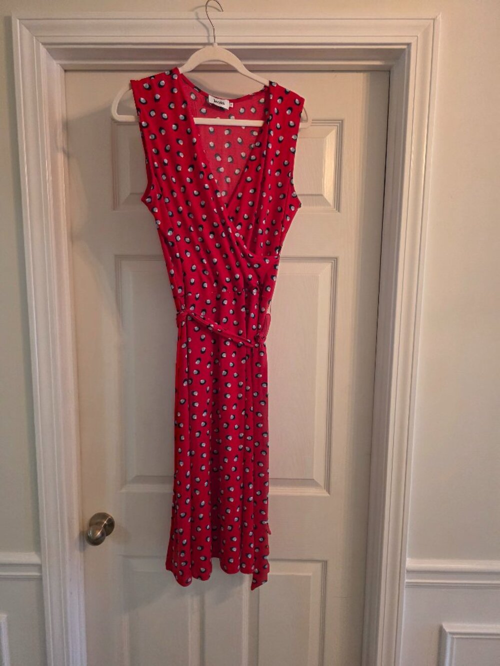 Leota Martini Dot Faux Wrap Dress L Red Blue Polka Dot Stitch Fix